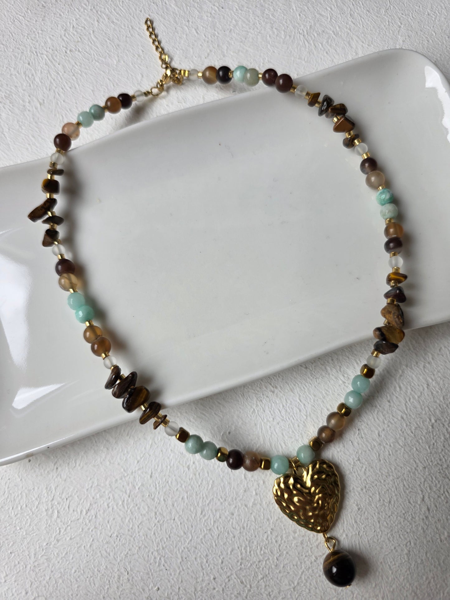 Tiger Eye & Amazonite Heart Necklace