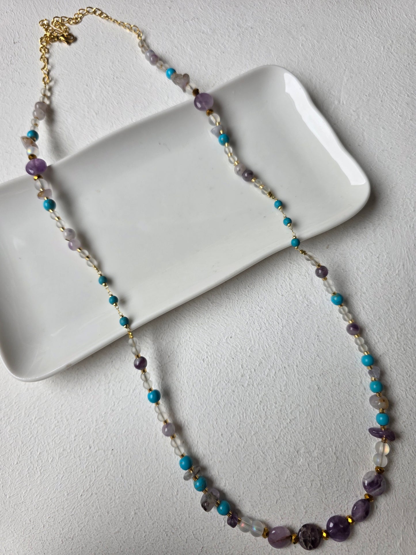 Amethyst & Turquoise Long Beaded Necklace