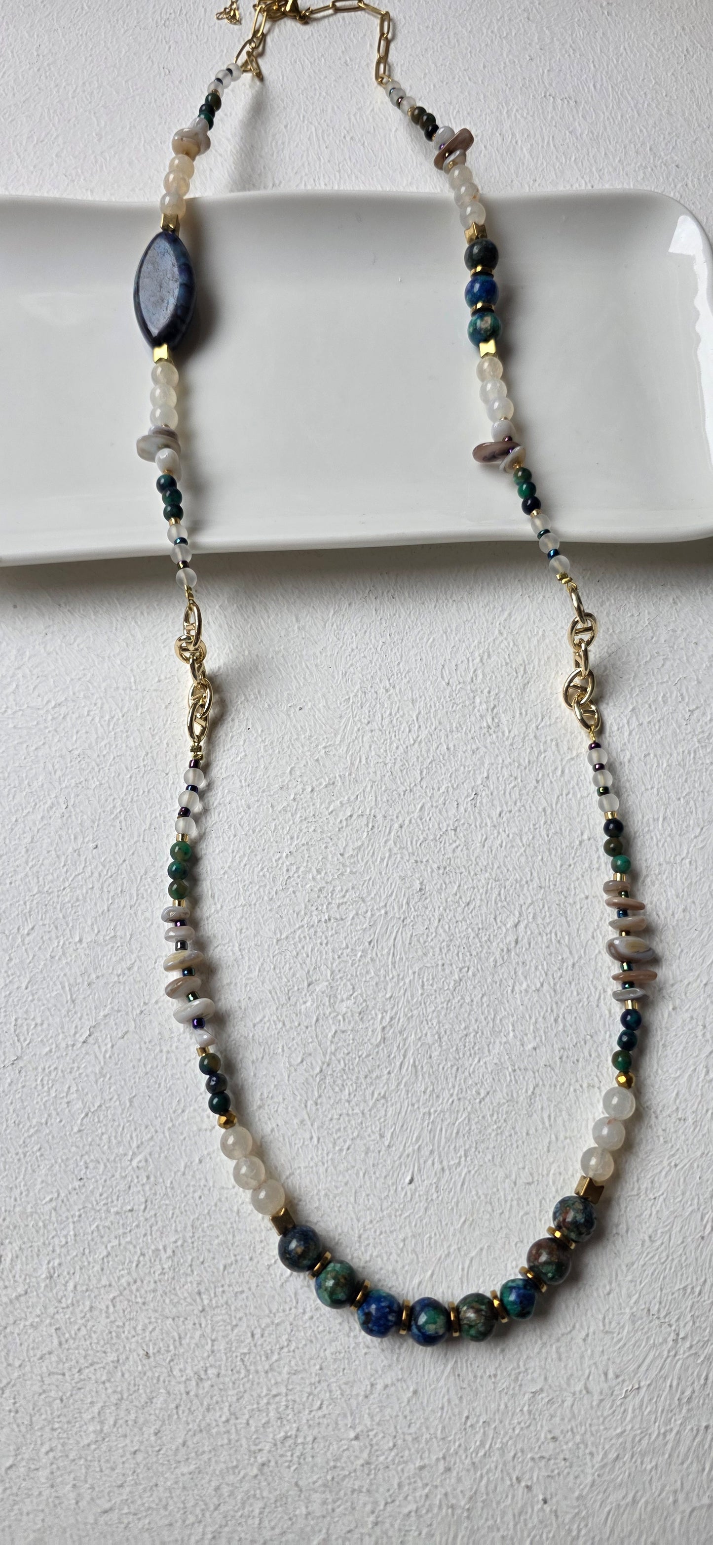 Lapis Lazuli & Chrysocolla Long Beaded Necklace