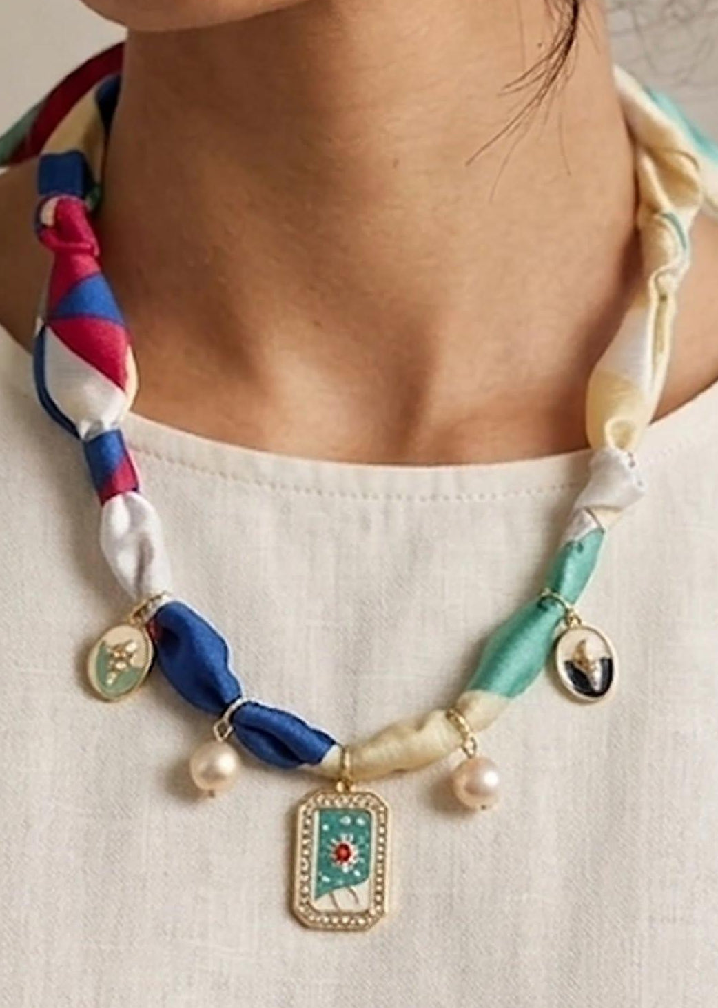 A Colorful Silk Scarf Charm Necklace