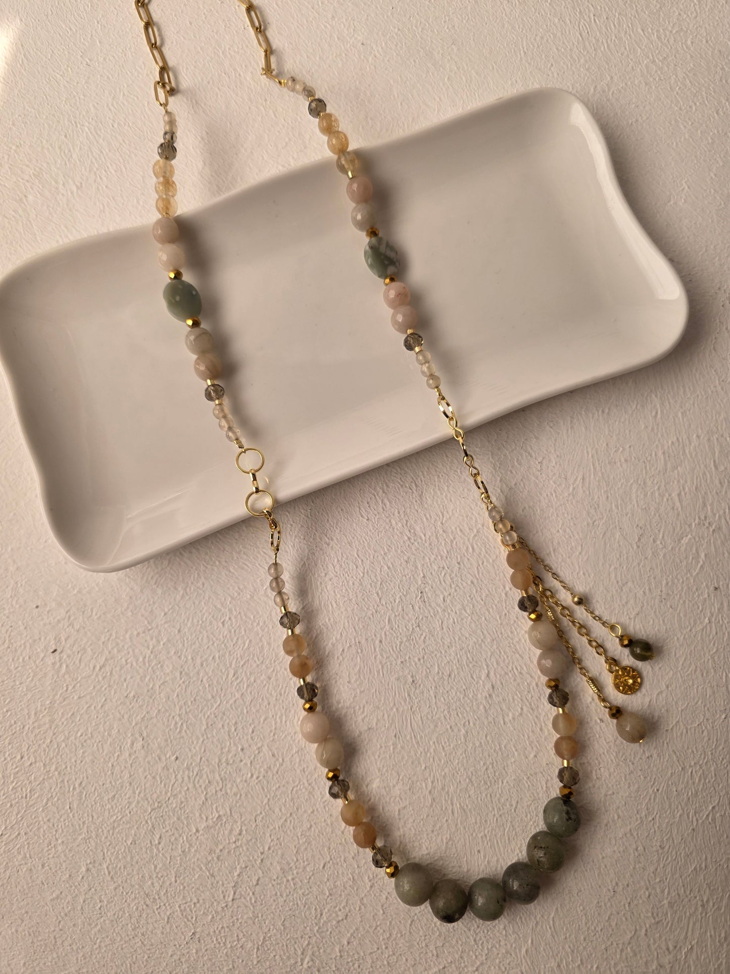 Amazonite & Moonstone Beaded Lariat Necklace