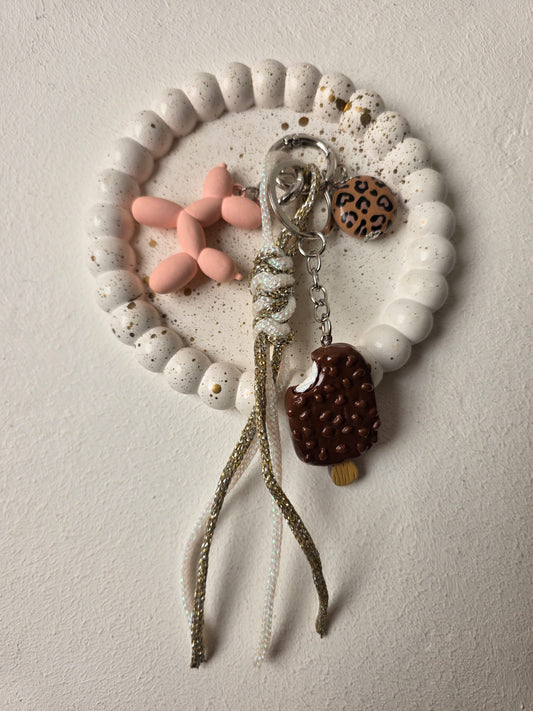 White Speckled Bead Keychain with Charms