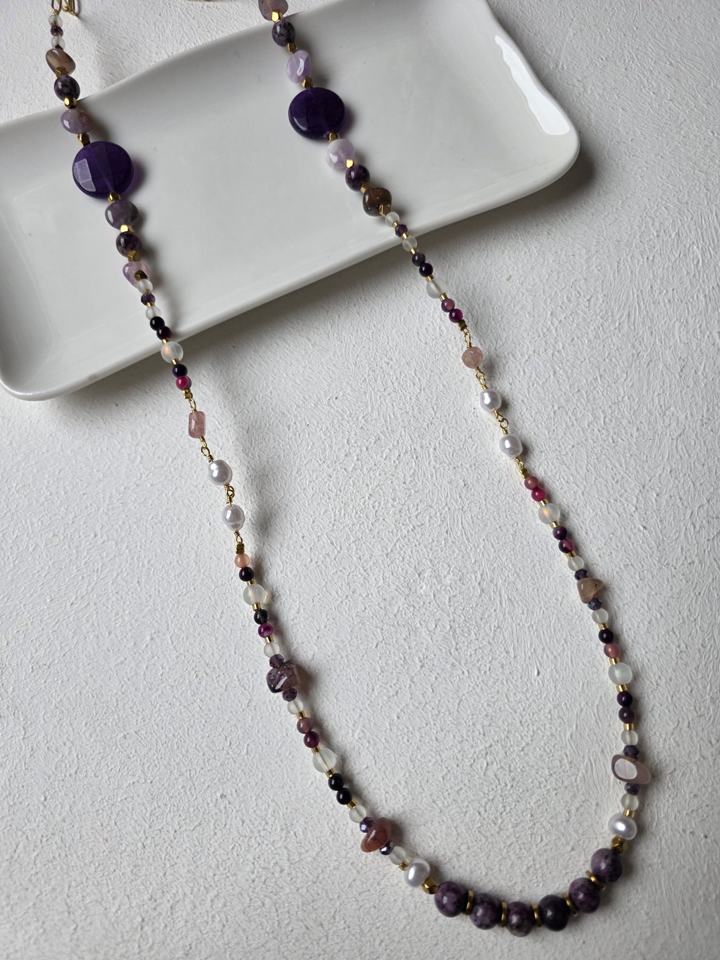 Amethyst & Ruby Long Beaded Necklace