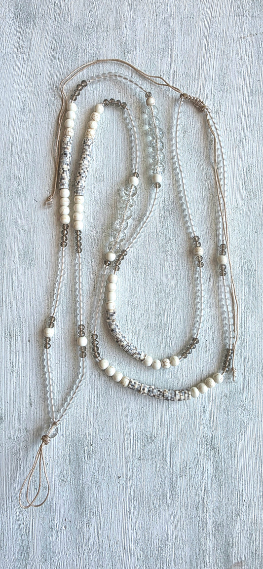 White & Crystal Layered Beaded Necklace