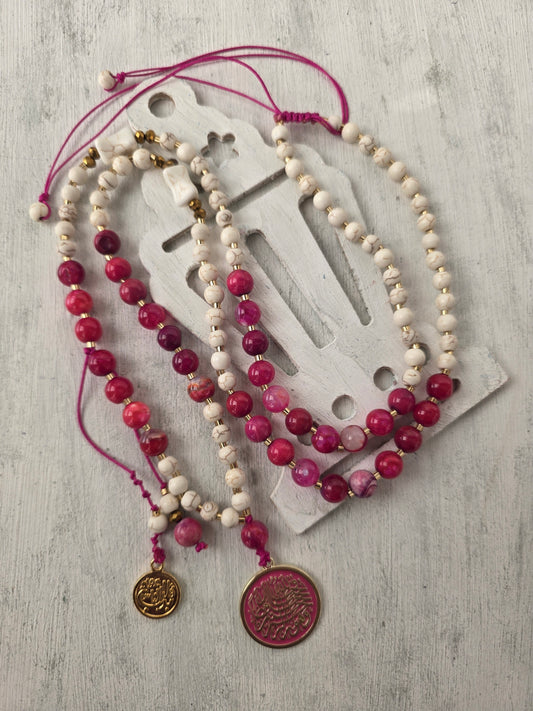 Ramadan Prayer Beads Set - Pink and White Stone Collection
