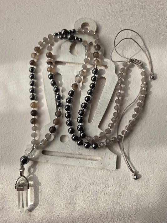 Ramadan Prayer Beads Set - Black White Crystal Elegance