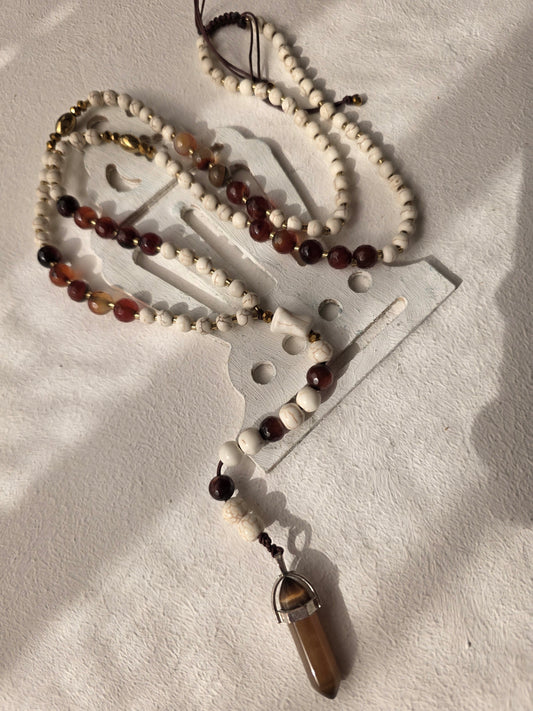 Ramadan Prayer Beads Set - Cream Burgundy Tiger's Eye