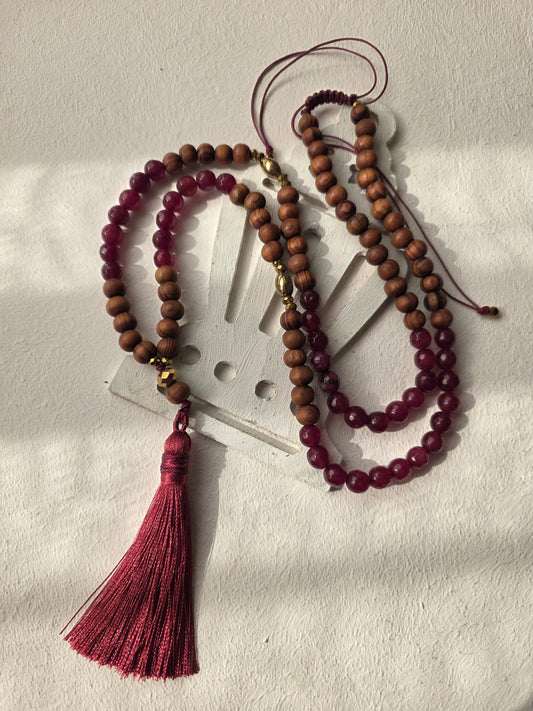 Ramadan Prayer Beads Set - Burgundy Wood Tassel Collection